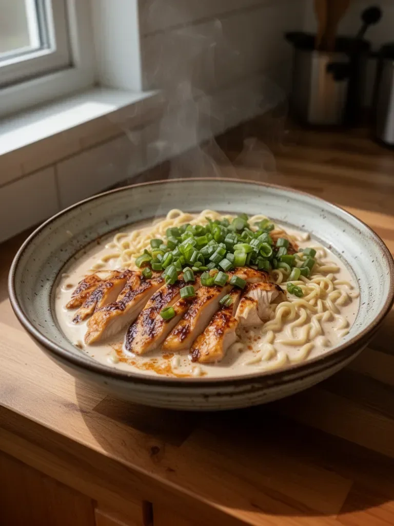 Scharfes Ramen-Hühnchen mit cremiger Sauce