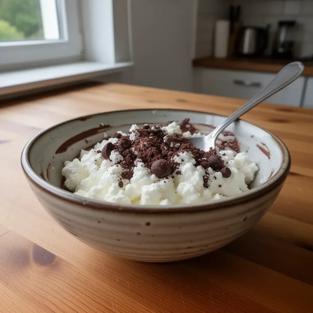 Schokoladenmousse mit Quark in einer eleganten Dessertschale