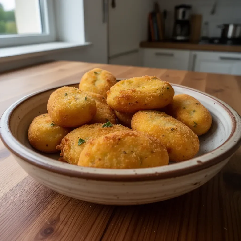 Sizilianische Kartoffelkroketten frisch serviert auf einem Teller