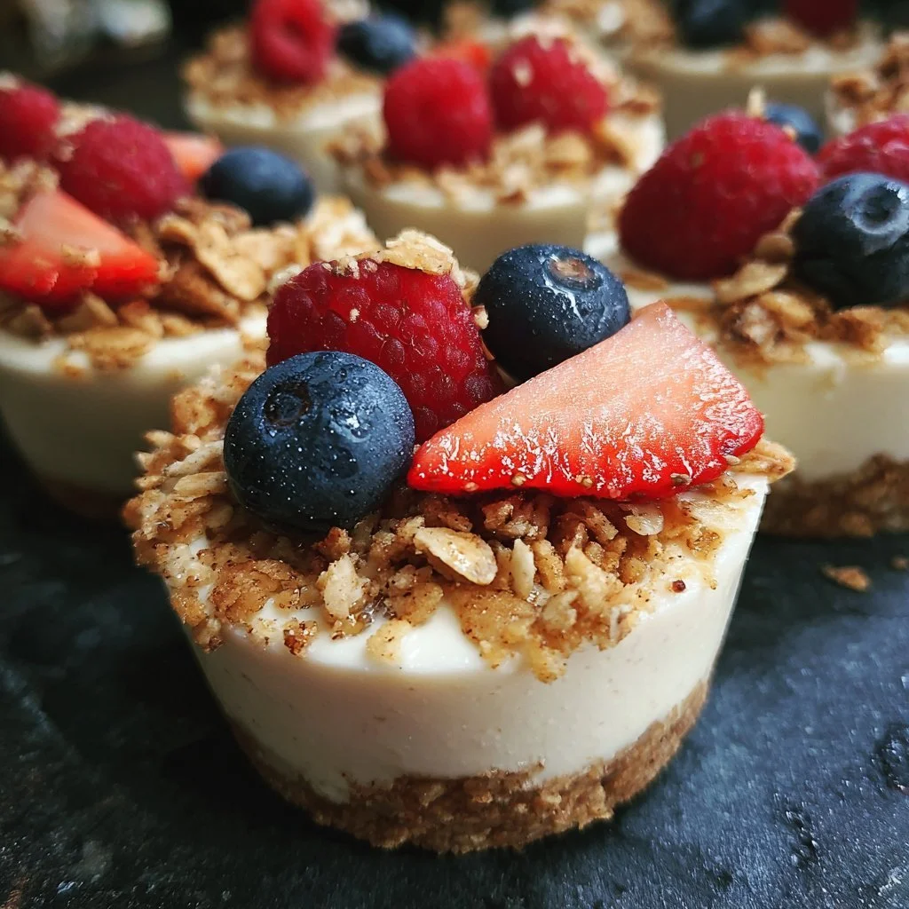 Tassen mit gefrorener Joghurt-Granola-Power auf einem Tisch