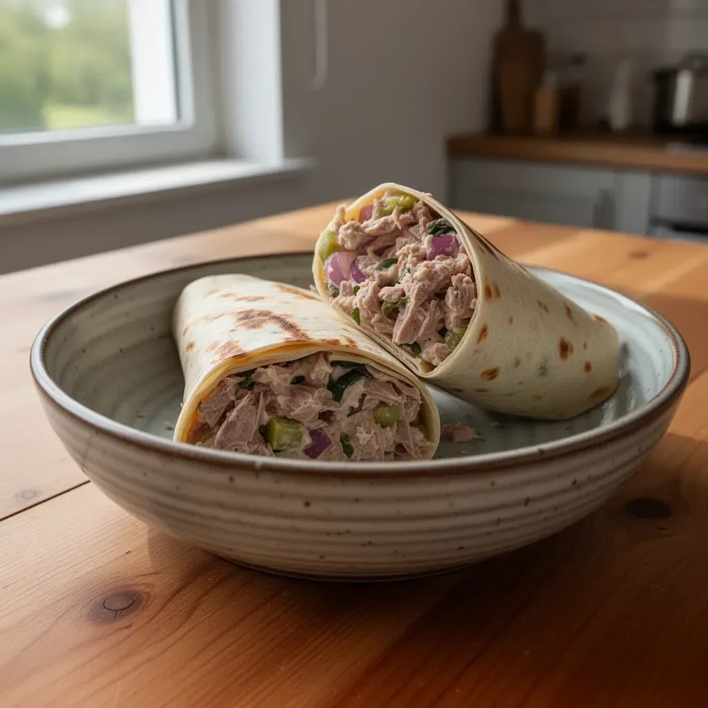 Leckere Thunfischwraps auf einem Teller, ideal für gesunde Snacks