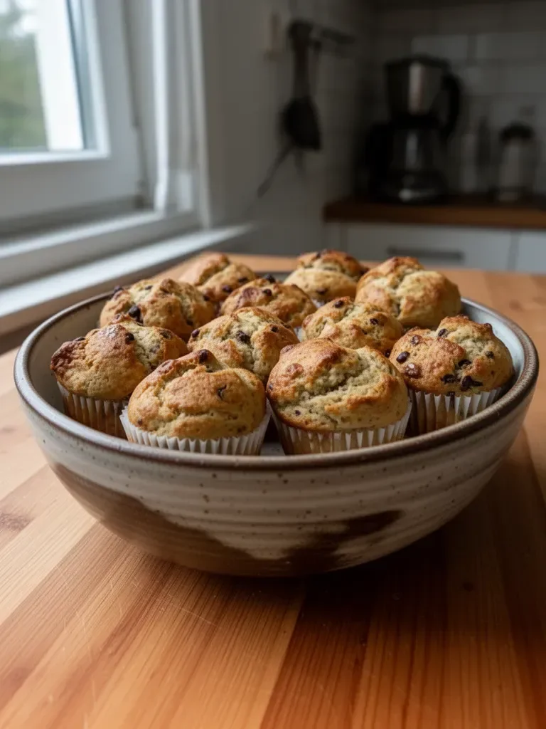 Vegane Bananenmuffins frisch gebacken auf einem Kuchenteller