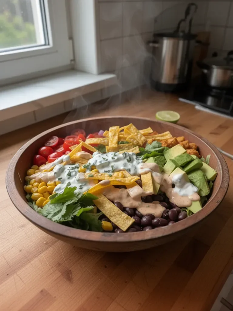 Vegane Taco-Salat mit cremiger Chipotle-Dressing