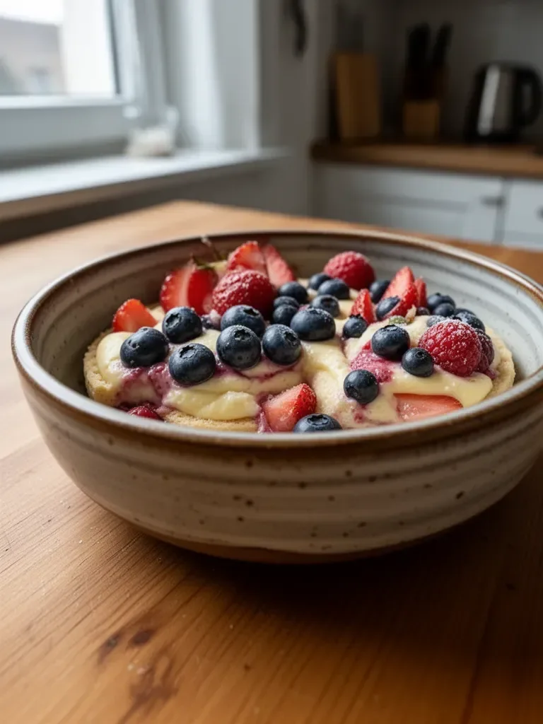 Ein verführerisches Waldfrüchte-Cremetörtchen mit frischen Beeren und cremiger Füllung.