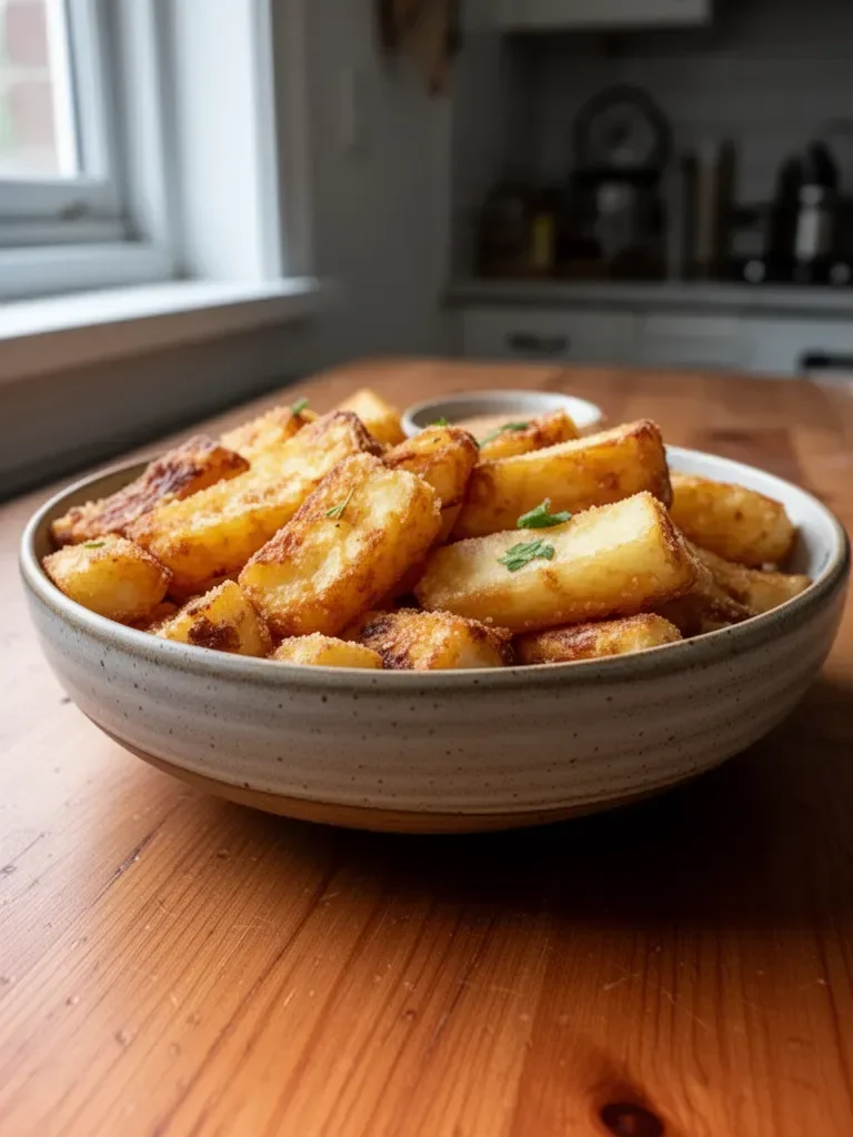 Leckere Yuca Frita von Pollo Tropical serviert mit Dips