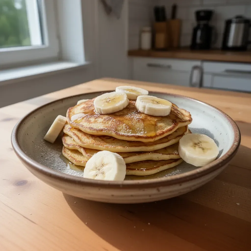 Bananenpfannkuchen mit 3 Zutaten auf einem Teller serviert