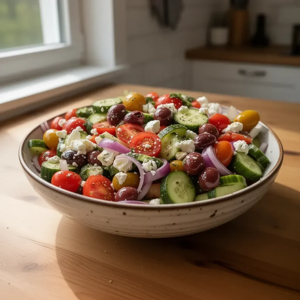 Leckerer griechischer Salat mit frischem Gemüse und Feta-Käse