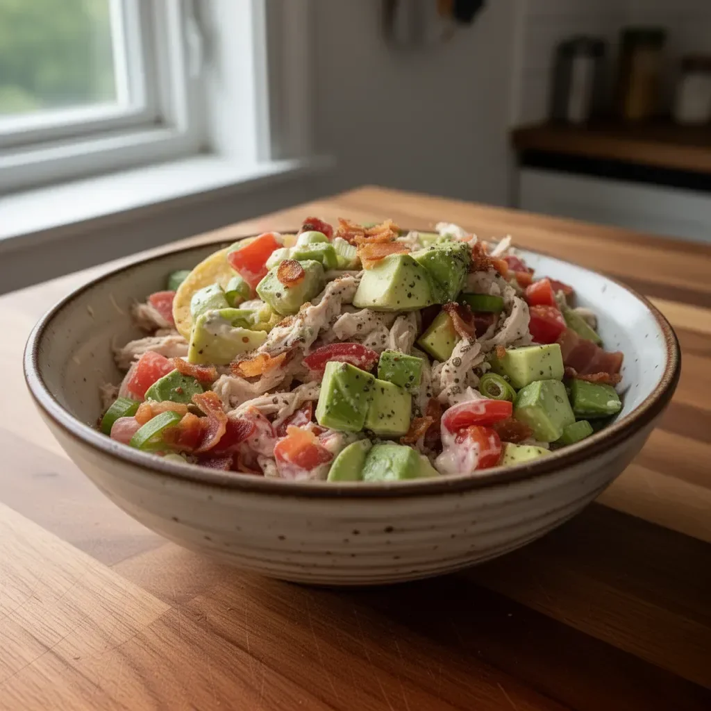 Schmackhafter BLT-Hühnchensalat mit Hühnchen, Bacon und frischen Zutaten