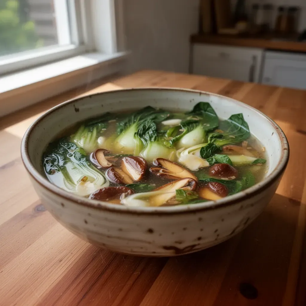 Schüssel mit köstlicher Bok Choy Suppe, frisch zubereitet und gesund.