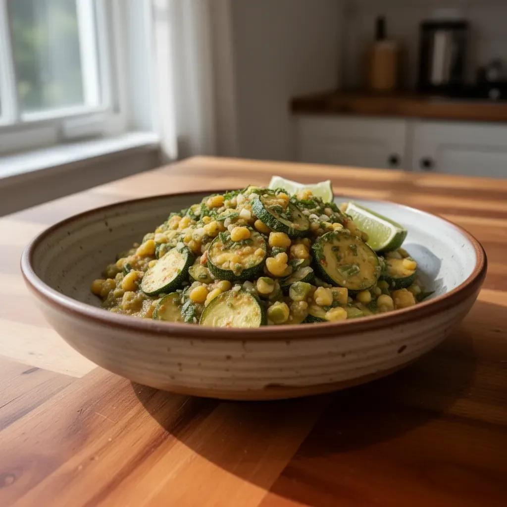 Gesundes Gericht mit Calabacitas und Gemüse auf dem Teller