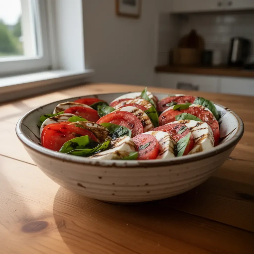 Frischer Caprese-Salat mit Tomaten, Mozzarella und Basilikum.