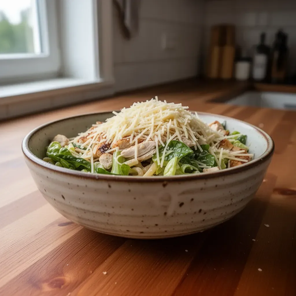 César-Pasta-Salat mit Hähnchen als leckeres Gericht