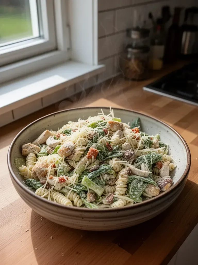 Cesar-Pasta-Salat mit Hähnchen