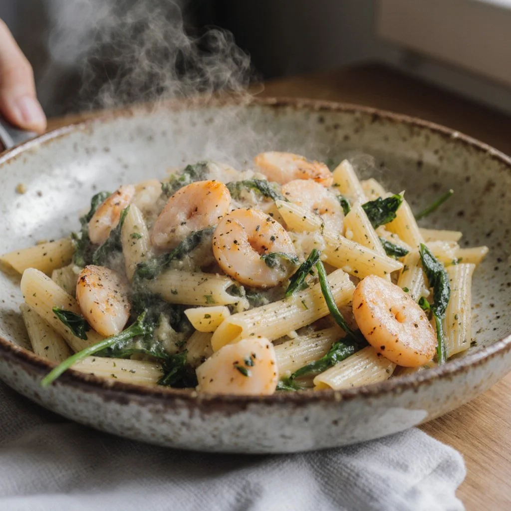 Cremige Pasta mit Lachs und Spinat