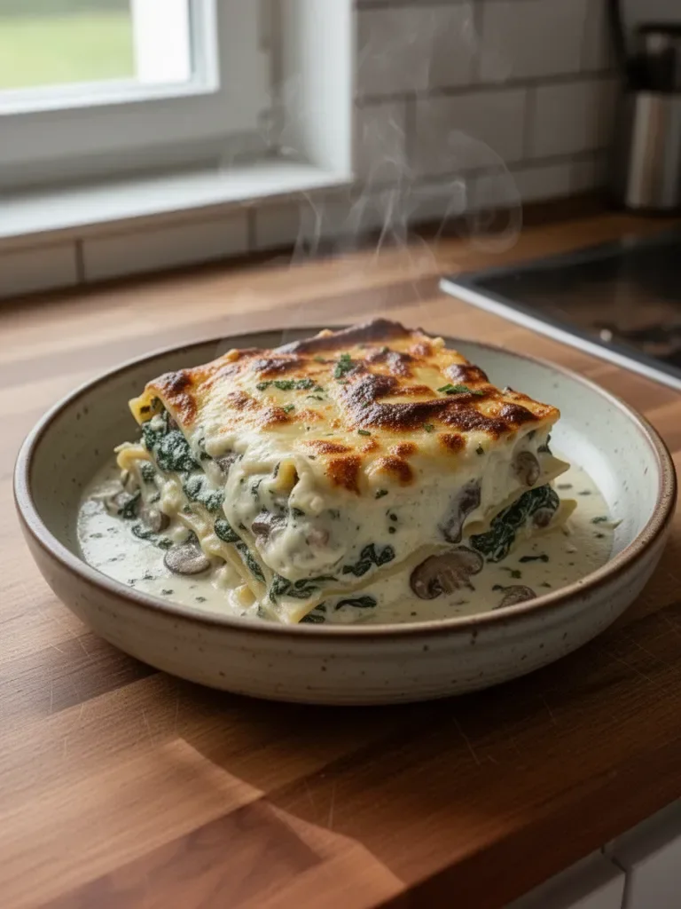 Cremige Spinat- und Champignon-Lasagne Einfach