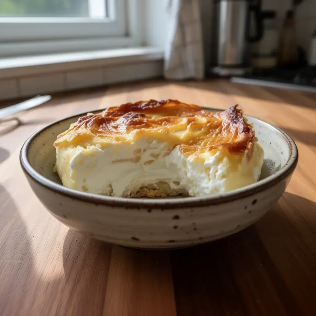 Cremiger Joghurtkuchen mit 3 Zutaten auf einem Teller serviert