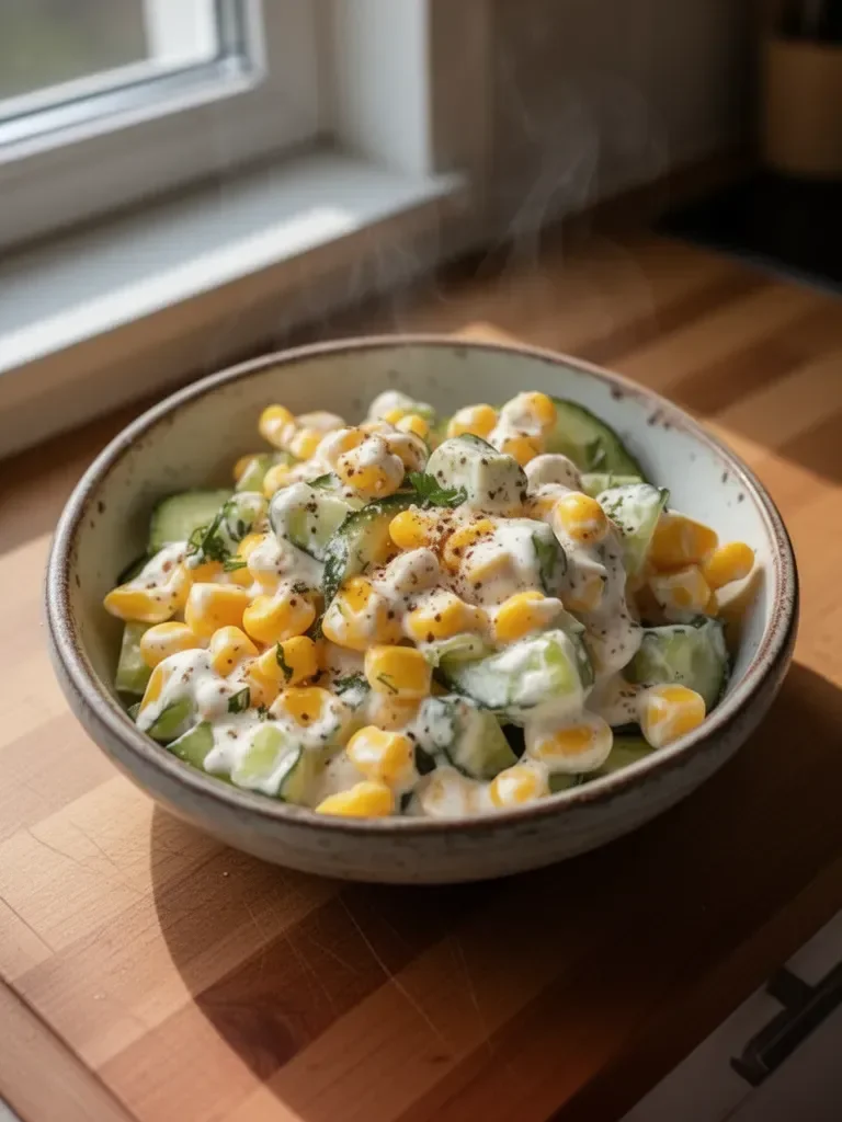 Cremiger Mais- und Gurkensalat