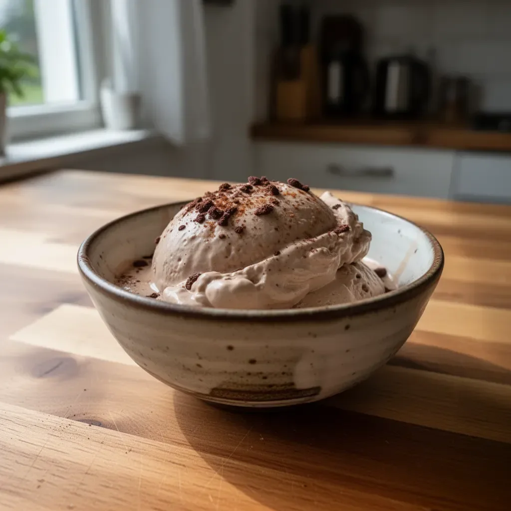 Cremiges Kaffee-Eis in einer Schale mit Kaffeebohnen
