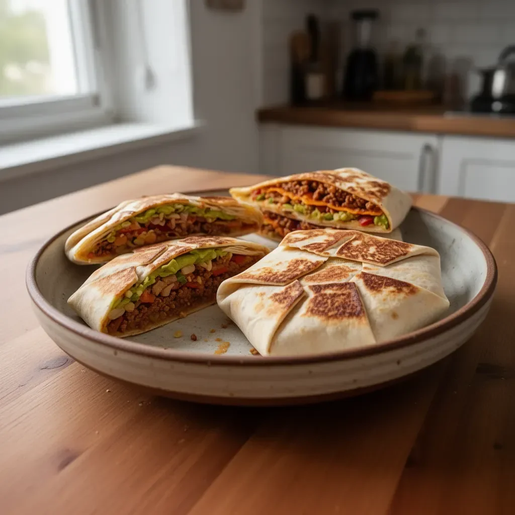 Vegane Version des Crunchwrap Supremo mit frischen Zutaten und würziger Sauce