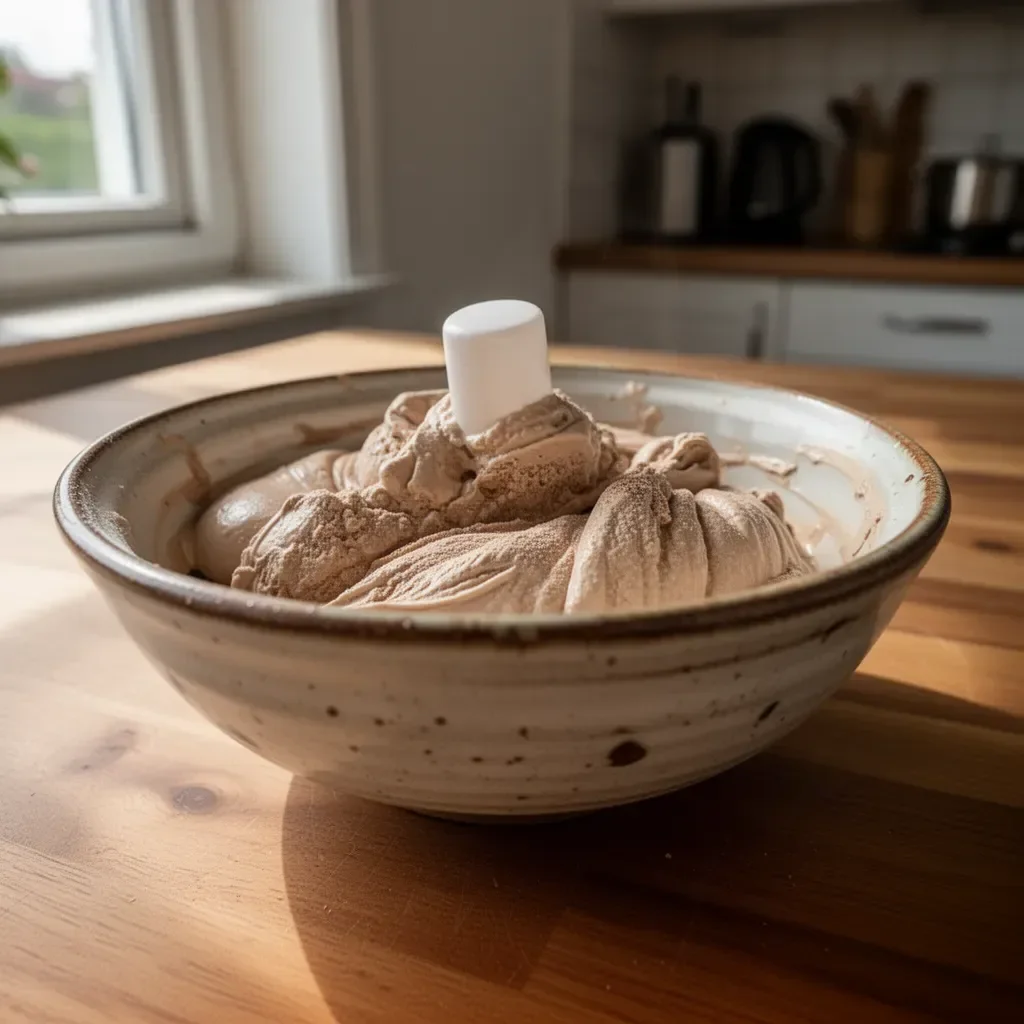 Echtes Kaffee-Gelato in einer Waffel serviert mit Kaffeebohnen dekoration.