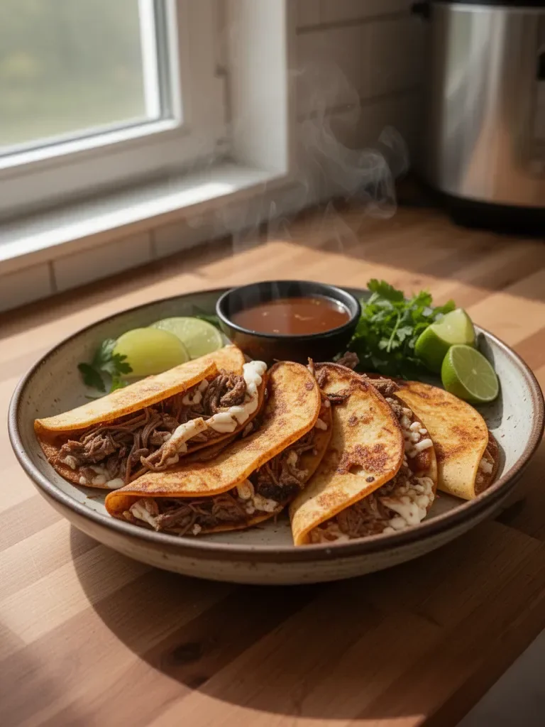 Einfache Birria-Tacos mit Consomé im Slow Cooker