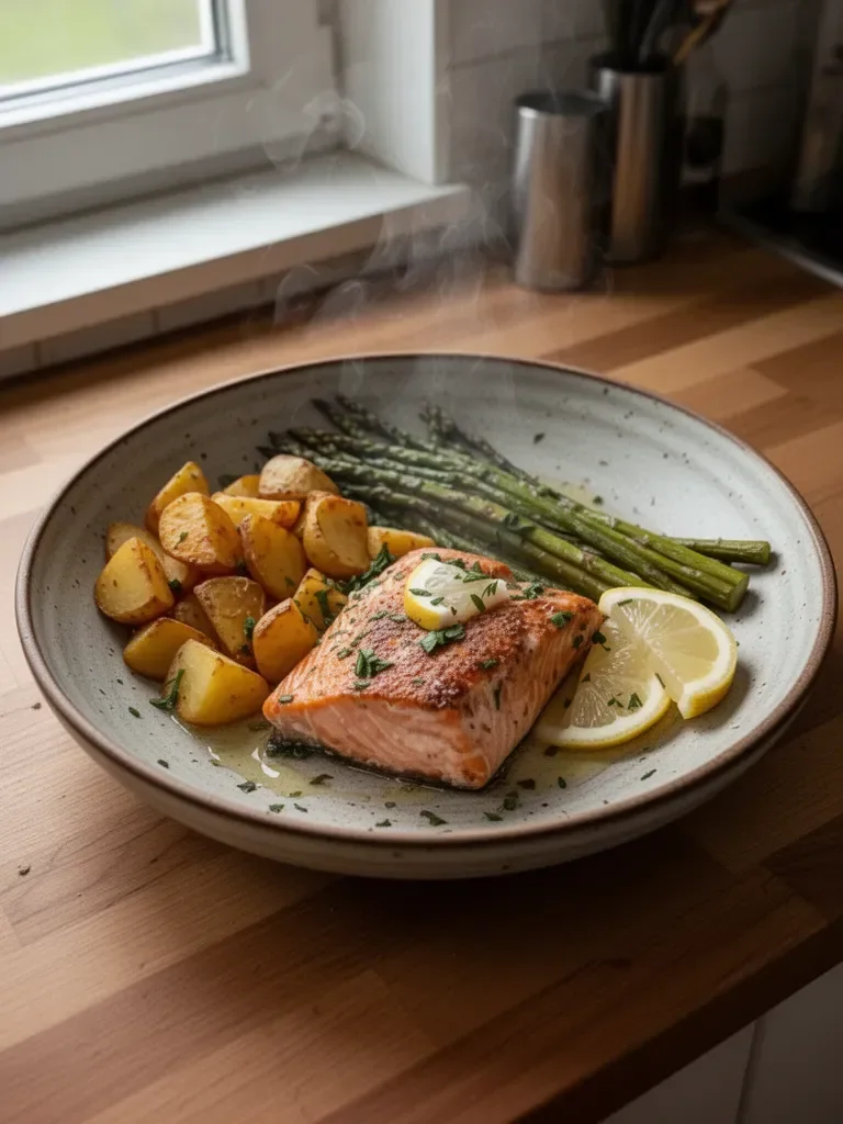 Einfache Lachs-Potato-Spargel-Platte