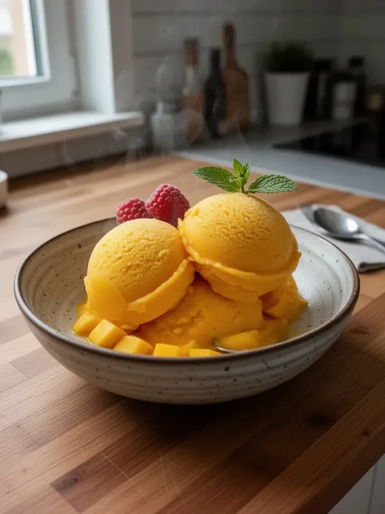 Einfache Mango-Sorbet (Ohne Eismaschine!)
