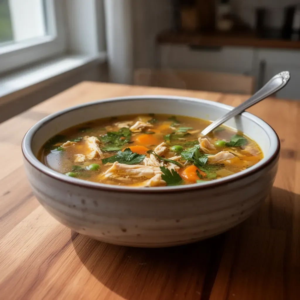 Schüssel mit entzündungshemmender Hühnersuppe