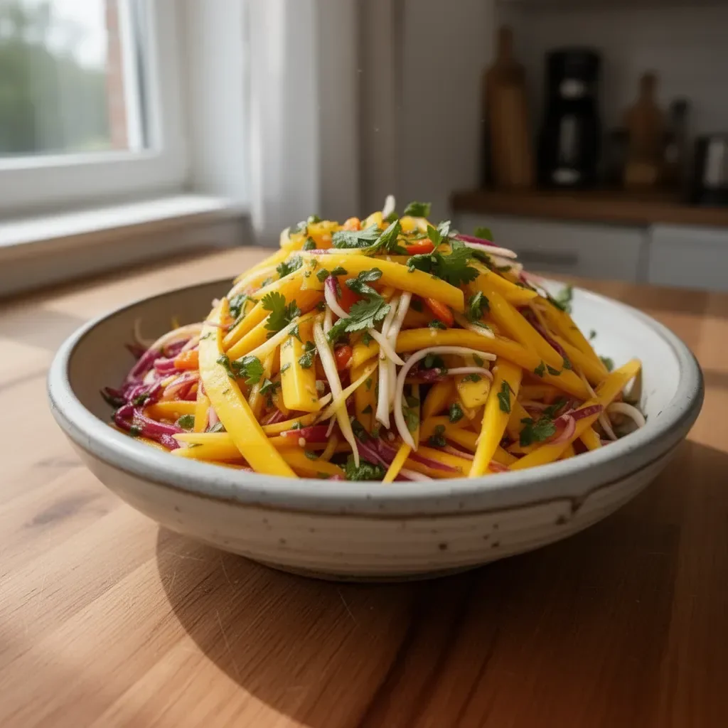 Erfrischender Mangsalat mit frischen Zutaten und leuchtenden Farben