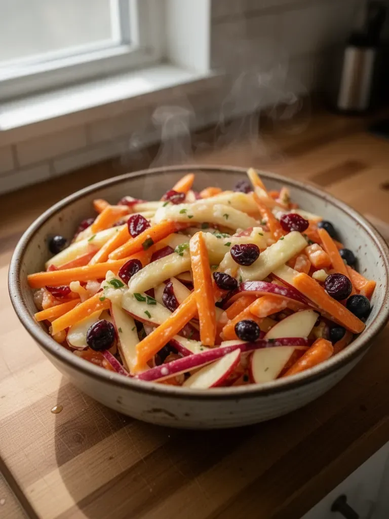 Erfrischender Salat mit Apfel, Blaubeere und Karotte