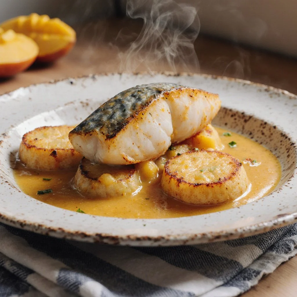 Fisch und Krustentiere mit Mangosauce