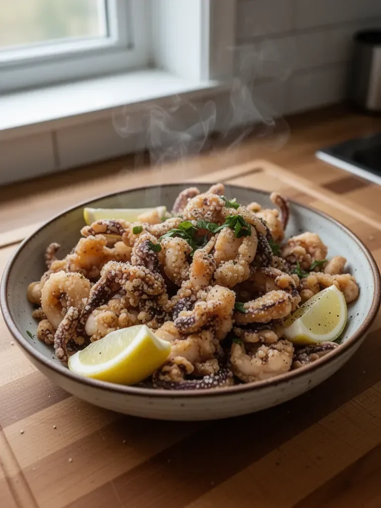Gebratene Tintenfische mit Salz und Pfeffer