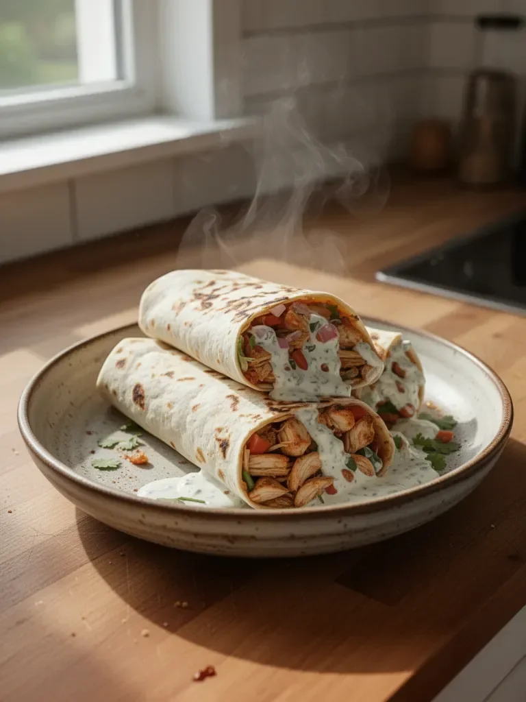 Gegrilltes Hähnchen-Burrito mit Chipotle-Ranch-Dressing