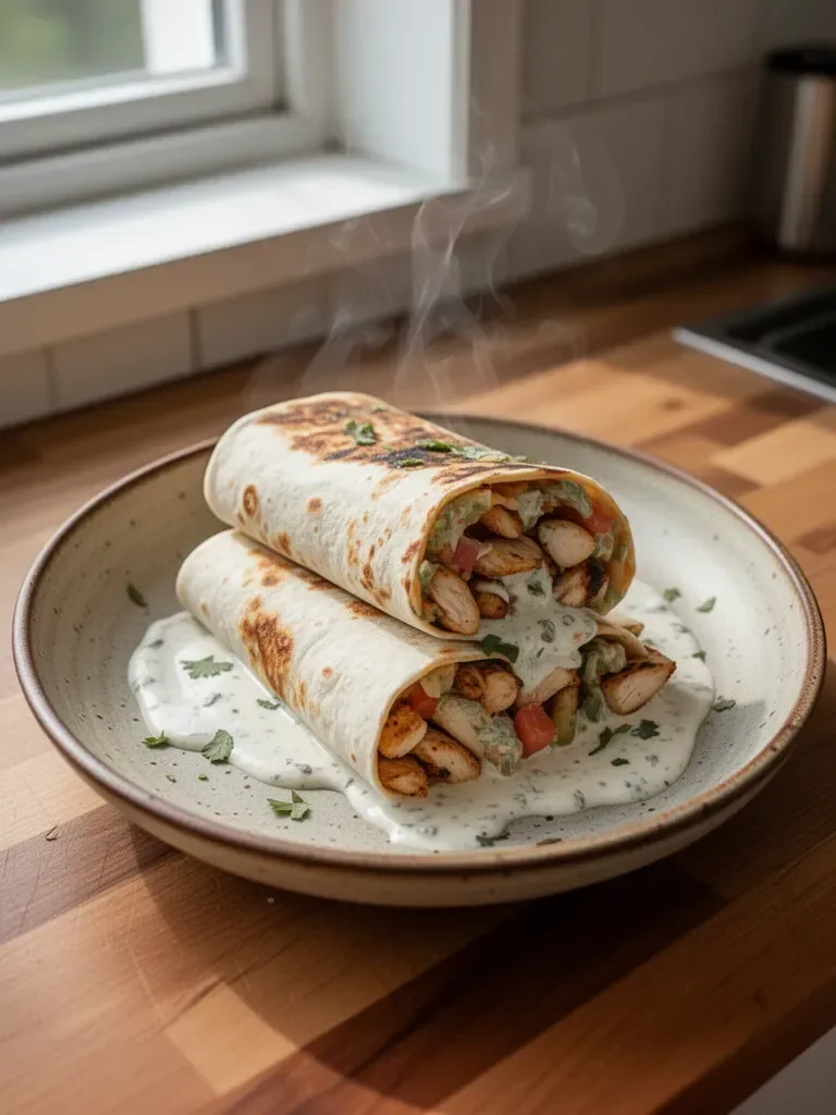Gegrilltes Hühnchen-Burrito mit Chipotle-Ranch-Dressing