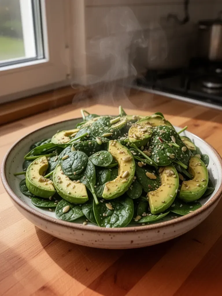 Grüner Salat mit Spinat, Avocado und Samen