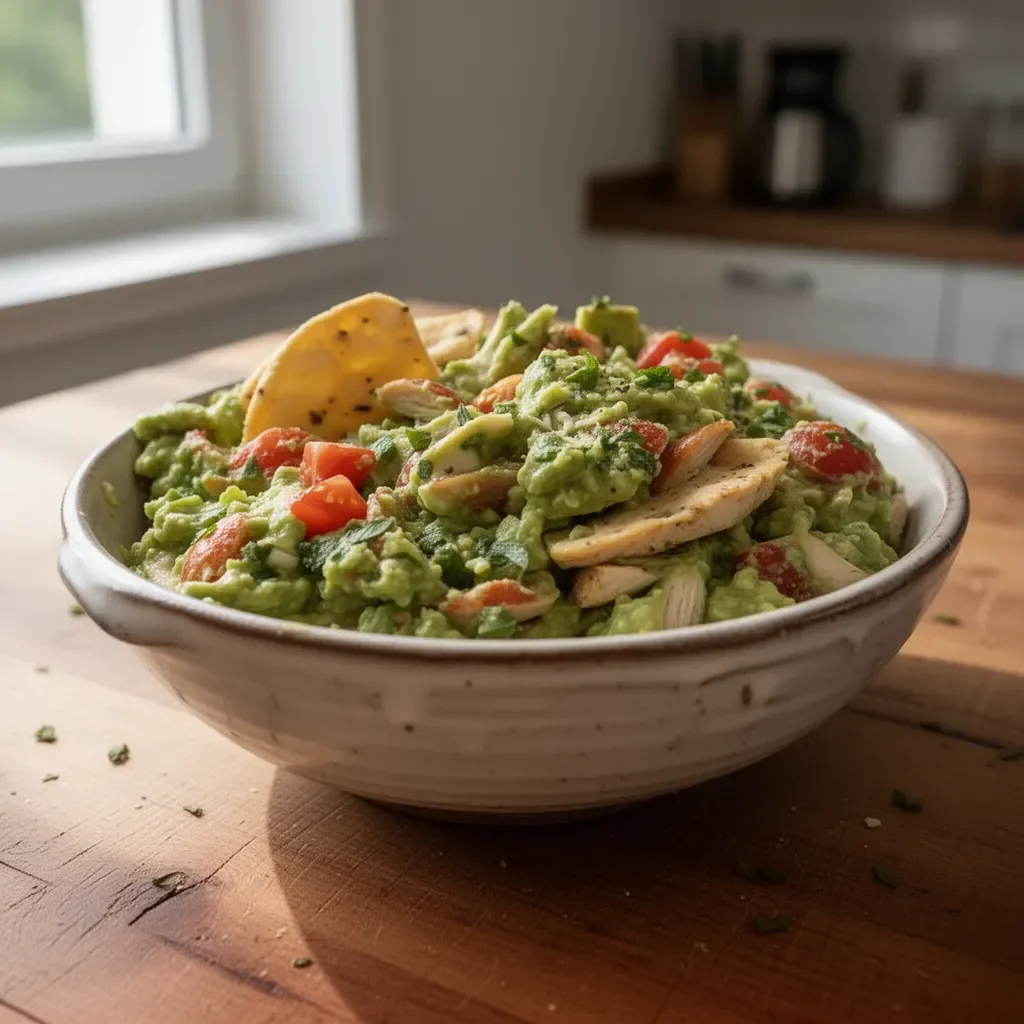 Hühnchen-Guamole-Salat mit frischem Gemüse und Dressing