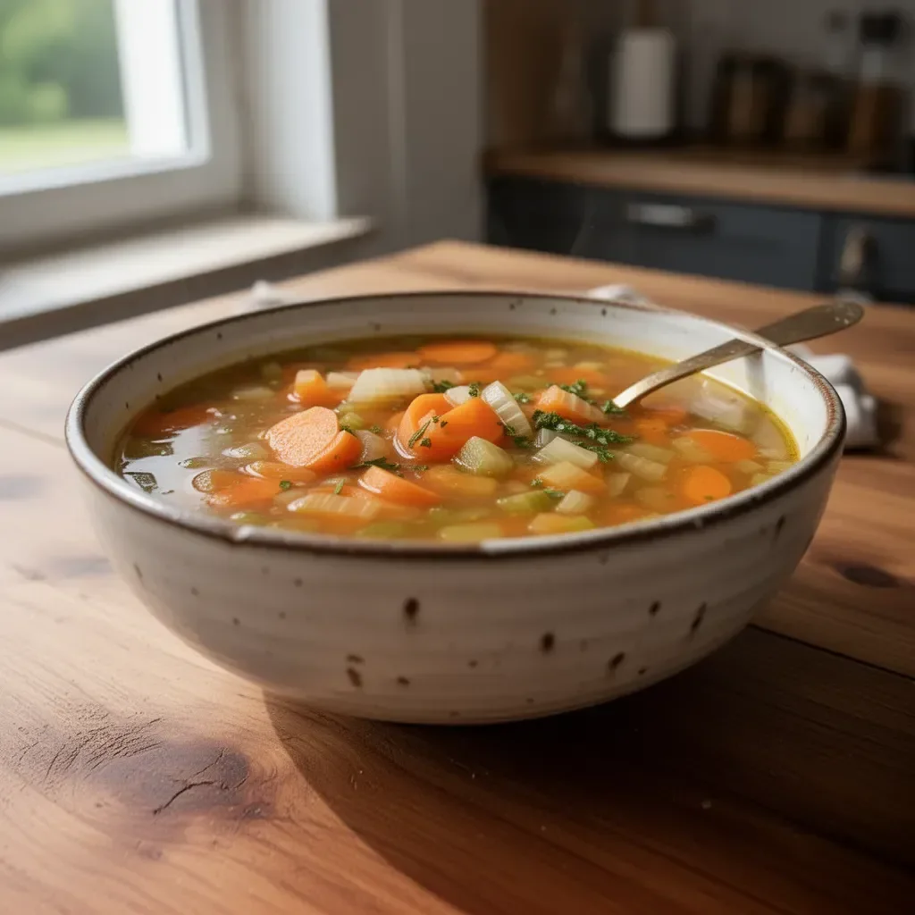 Schüssel mit Karotten- und Selleriesuppe