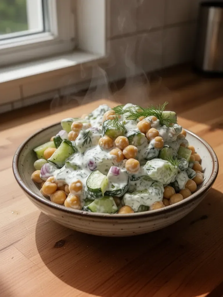 Kichererbsen- und Gurkensalat mit cremigem Joghurt-Dressing