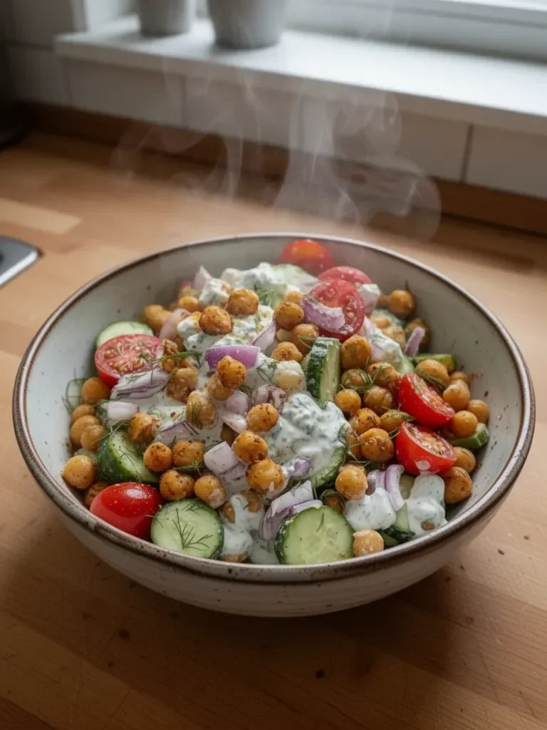 Kichererbsensalat mit knuspriger Gurke und Ranch-Dressing