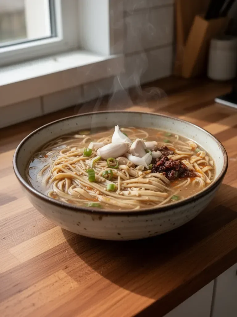 Knoblauch-Miso-Nudelsuppe
