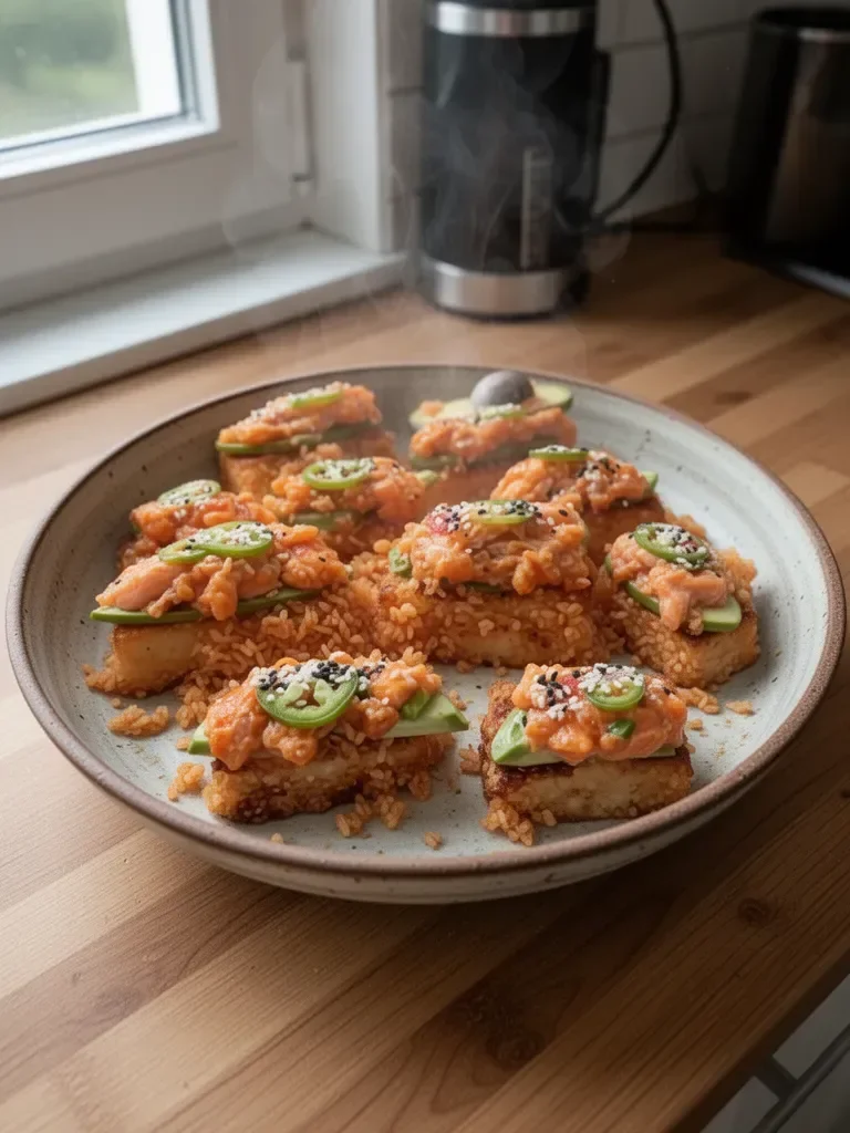 Knuspriger Reis mit würzigem Lachs