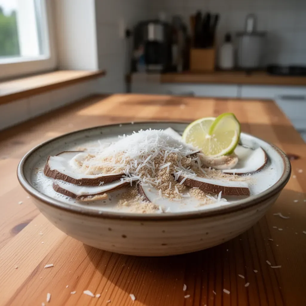 Erfrischende Kokoslimonade im Glas mit frischen Zutaten