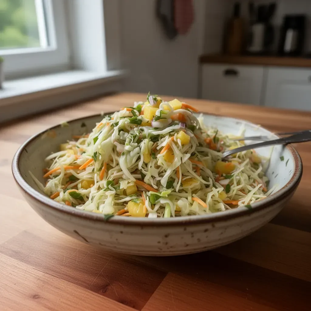 Krautsalat mit Ananas auf einem Teller
