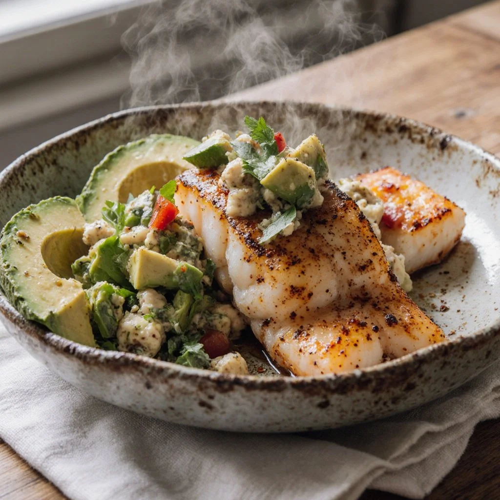Lachs-Glasur mit Chipotle und Avocado-Feta-Salat