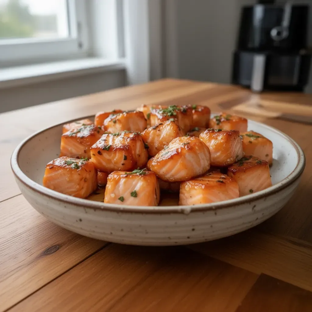 Lachs-Häppchen mit Honig und Knoblauch aus der Heißluftfritteuse