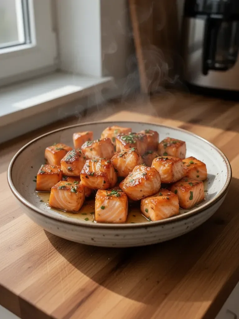 Lachs-Häppchen mit Honig und Knoblauch aus der Heißluftfritteuse
