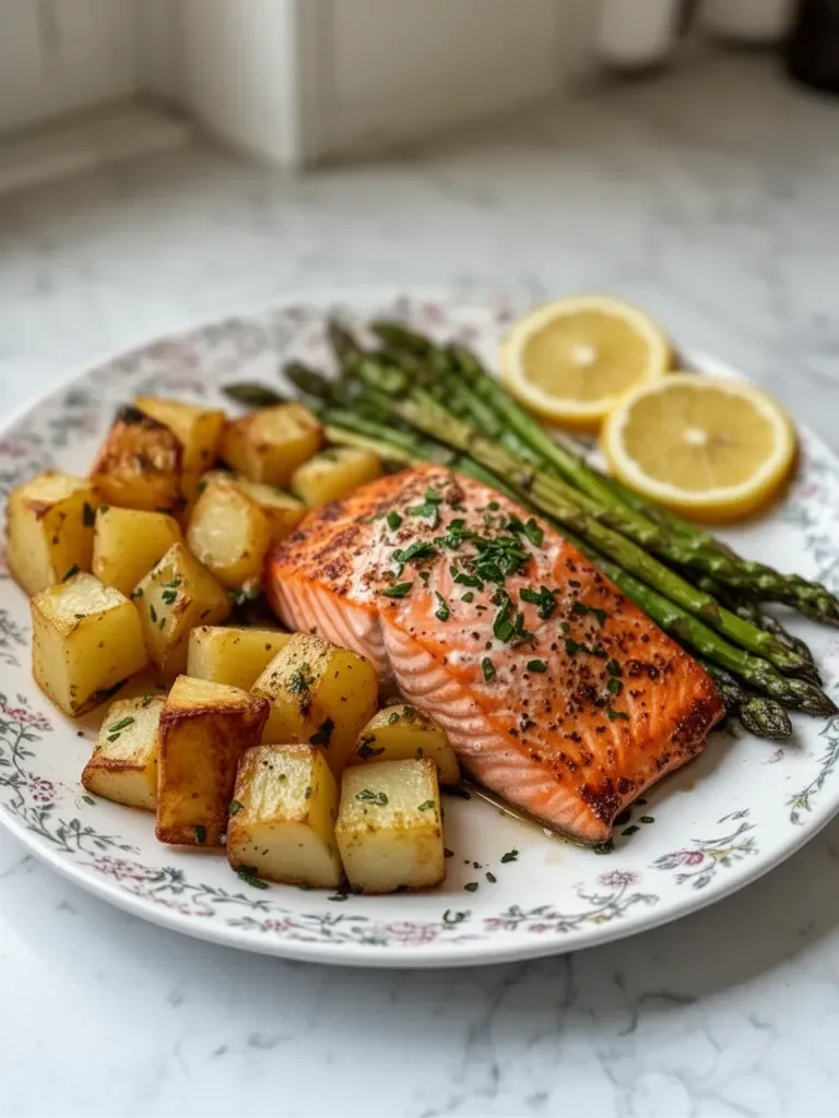Lachs, Kartoffel und Spargel