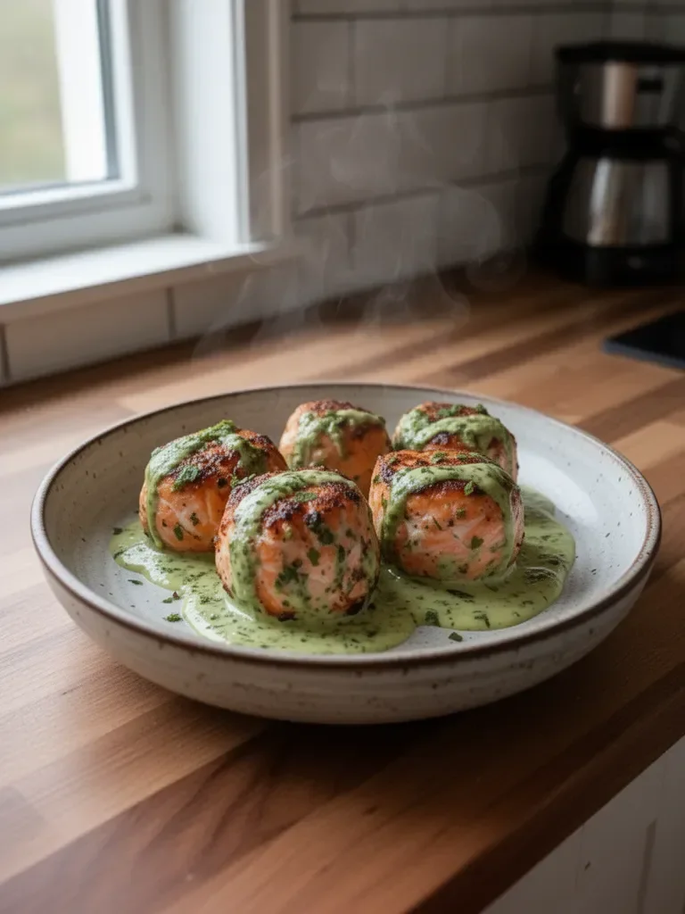 Lachsballen mit cremiger Avocadosauce
