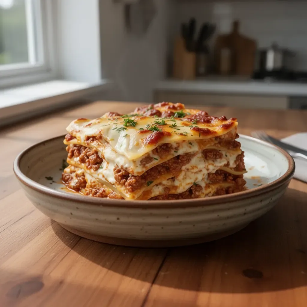 Hausgemachte Lasagne mit Fleisch und Käsegeschmack