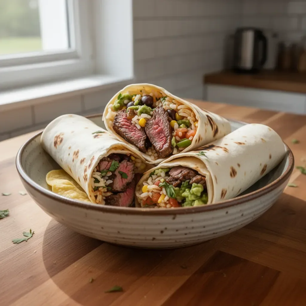Leckere Carne-Asada-Burritos mit frischen Zutaten auf einem Teller